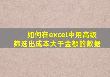 如何在excel中用高级筛选出成本大于金额的数据
